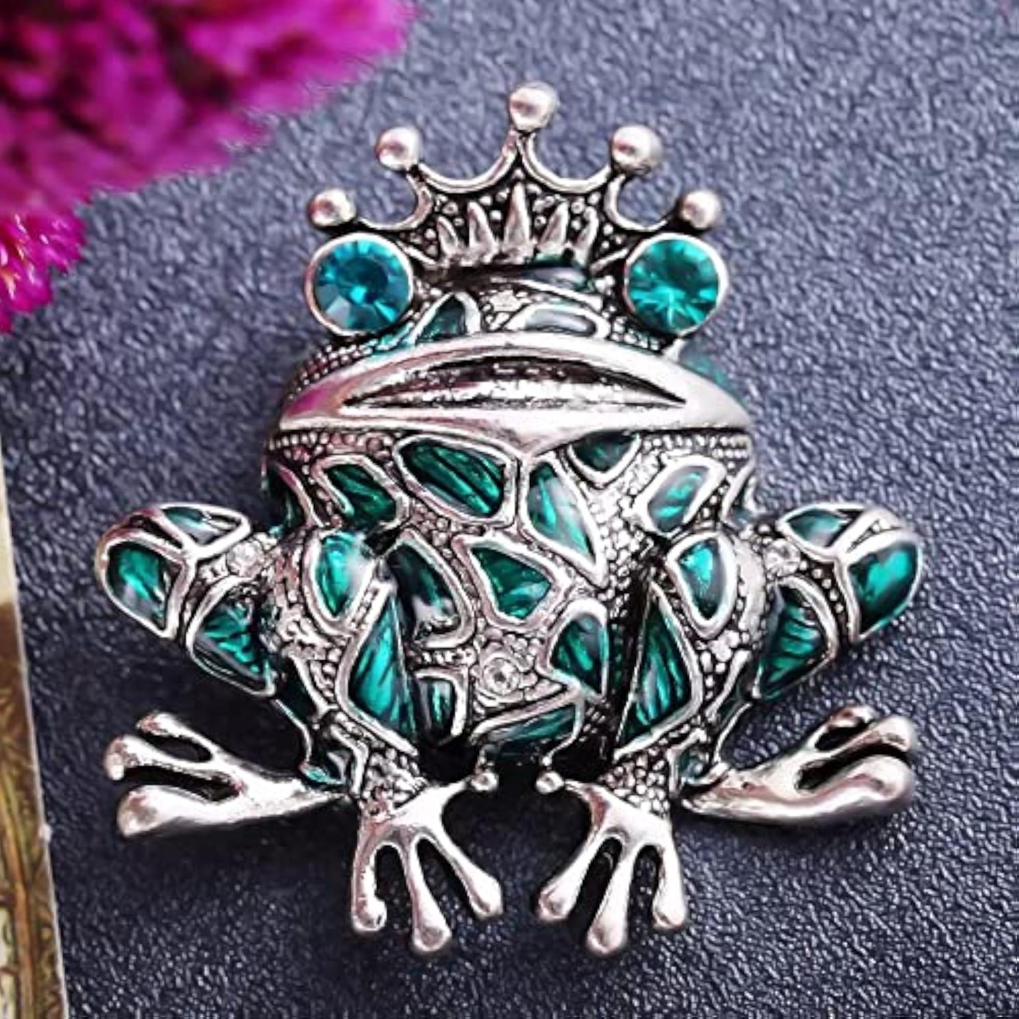 Green Austria Rhinestone Crystal Frog Brooch Pin, Charming Design